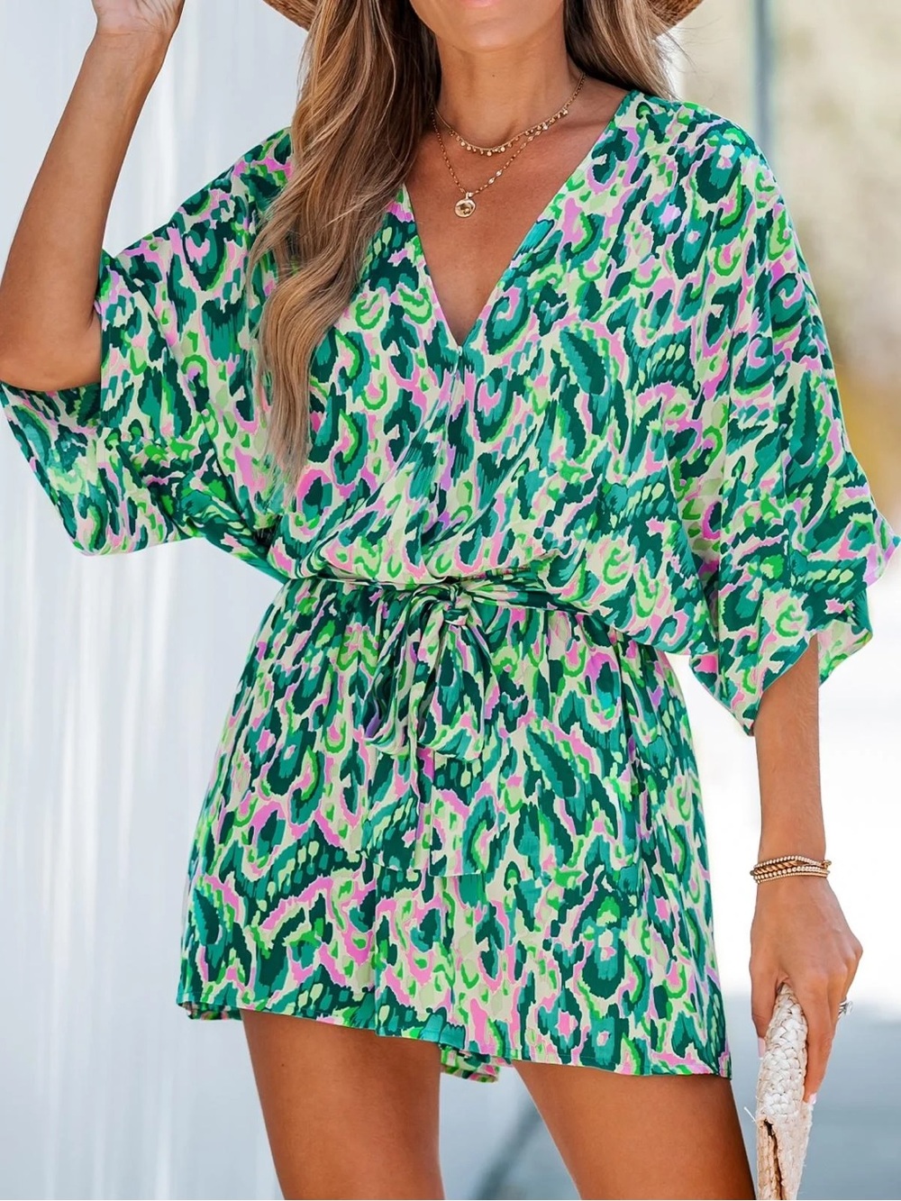 Belted boho beachy romper with adjustable waist